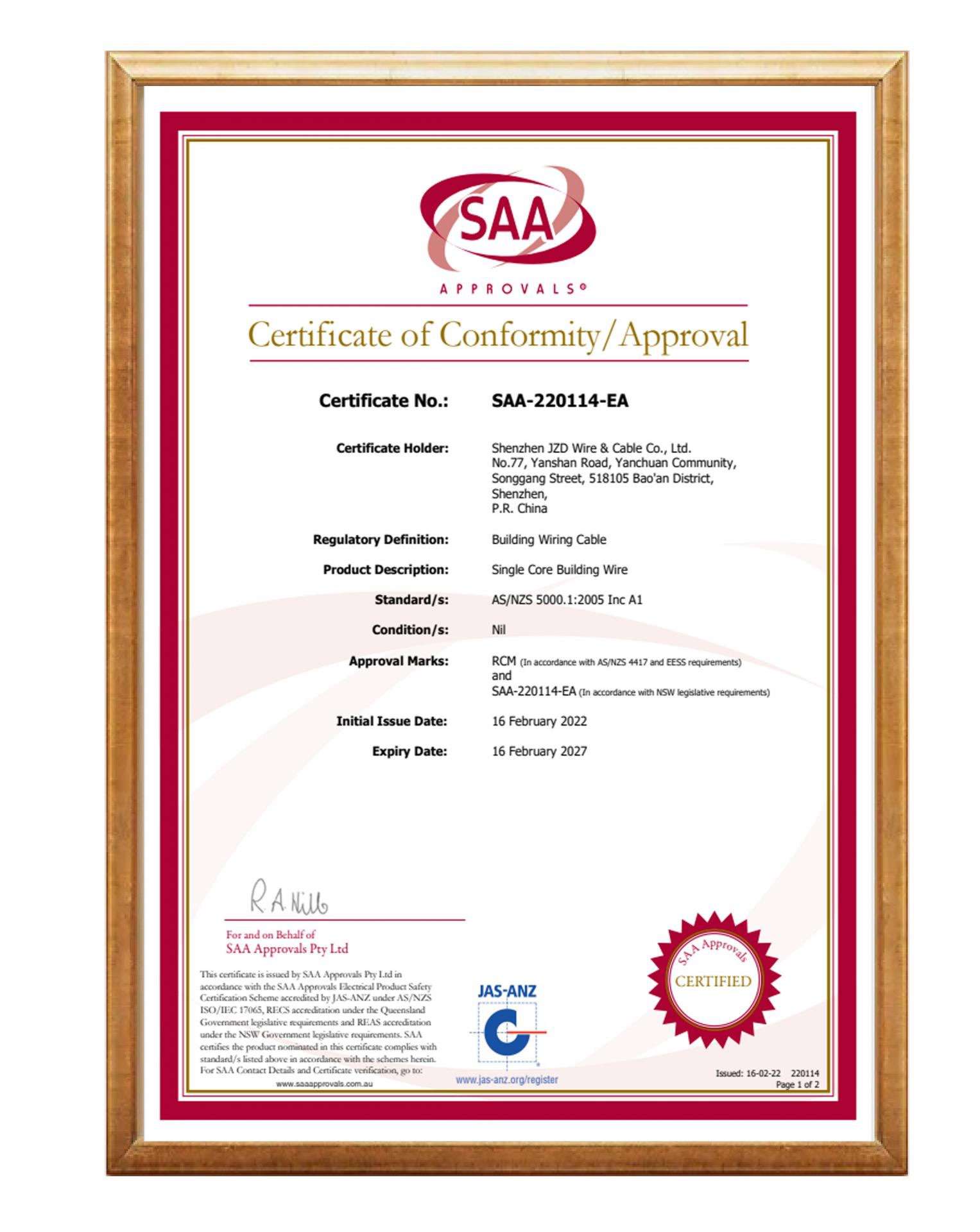 SAA Certified Single Core Building Wire